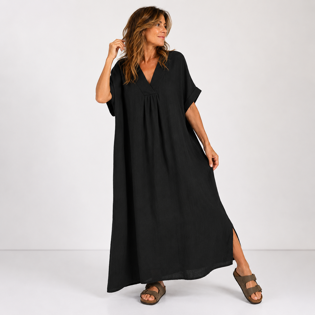 Women's Cotton V-Neck Casual Dress