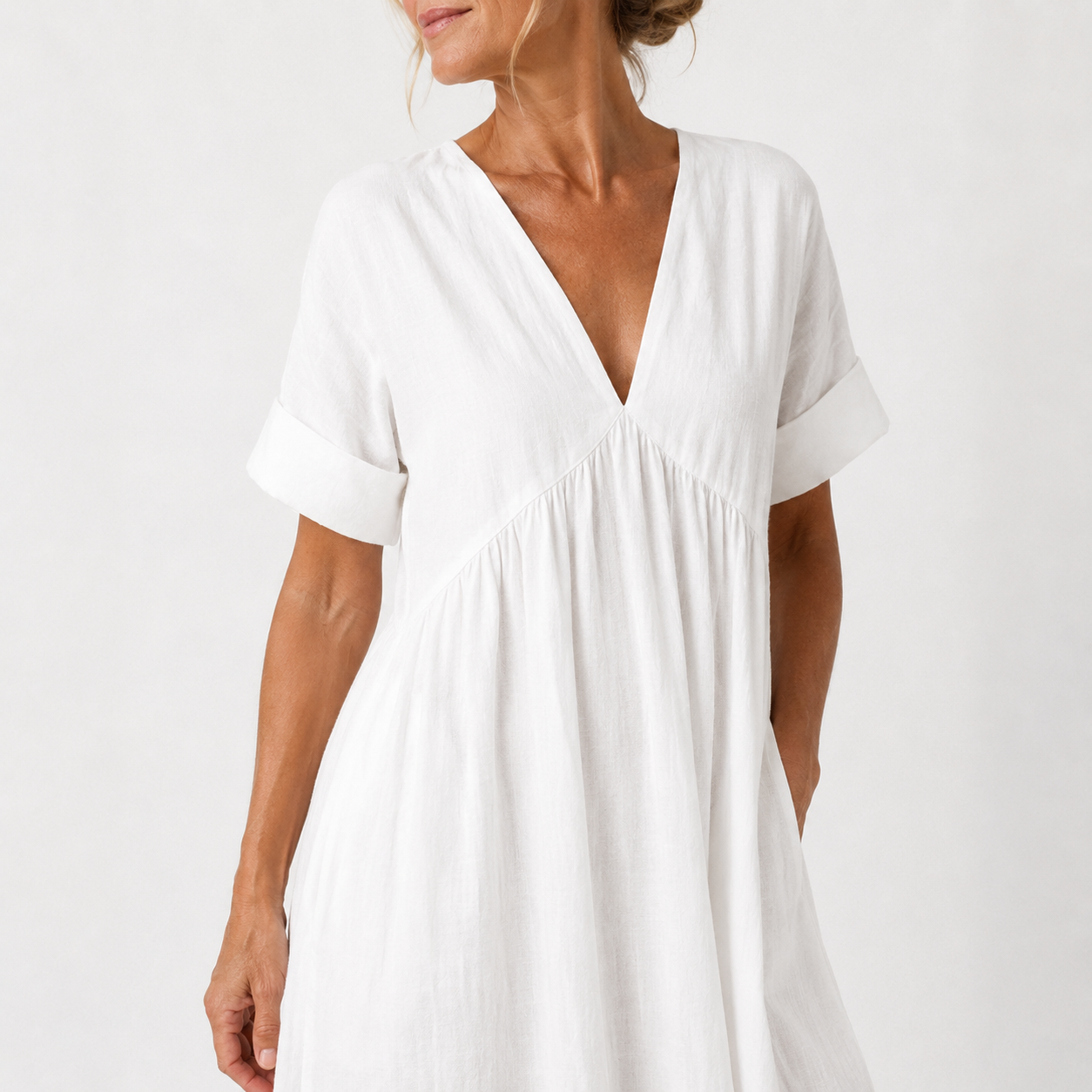 Women's Cotton V-Neck Maxi Dress with Flowy Cut