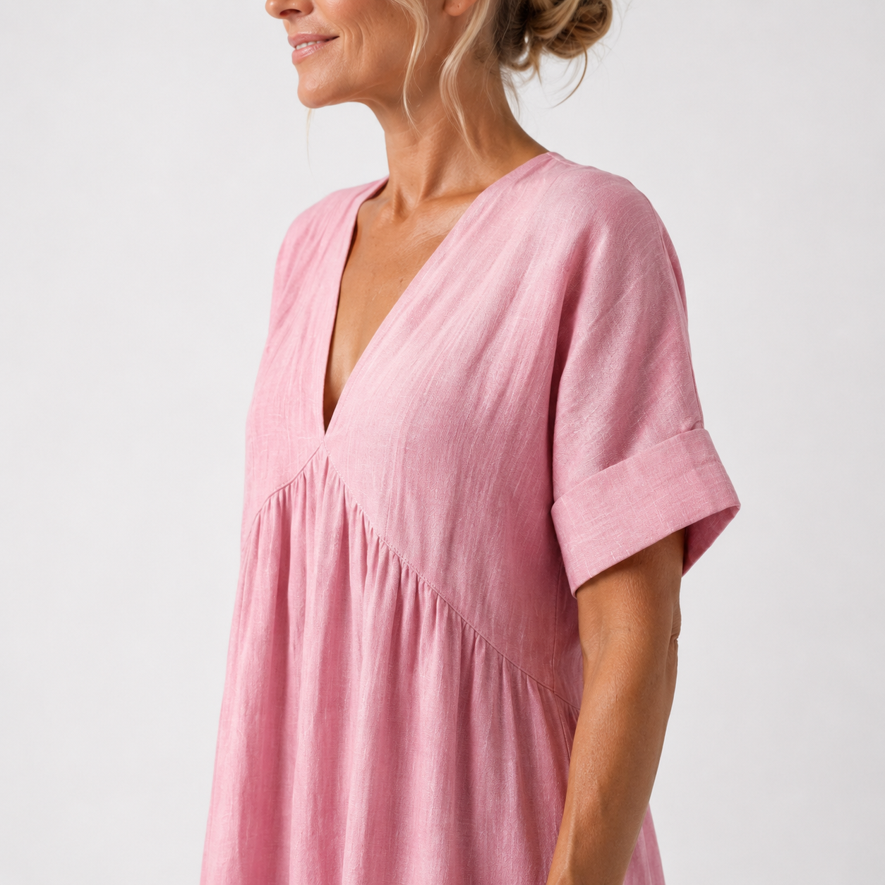 Women's Cotton V-Neck Maxi Dress with Flowy Cut