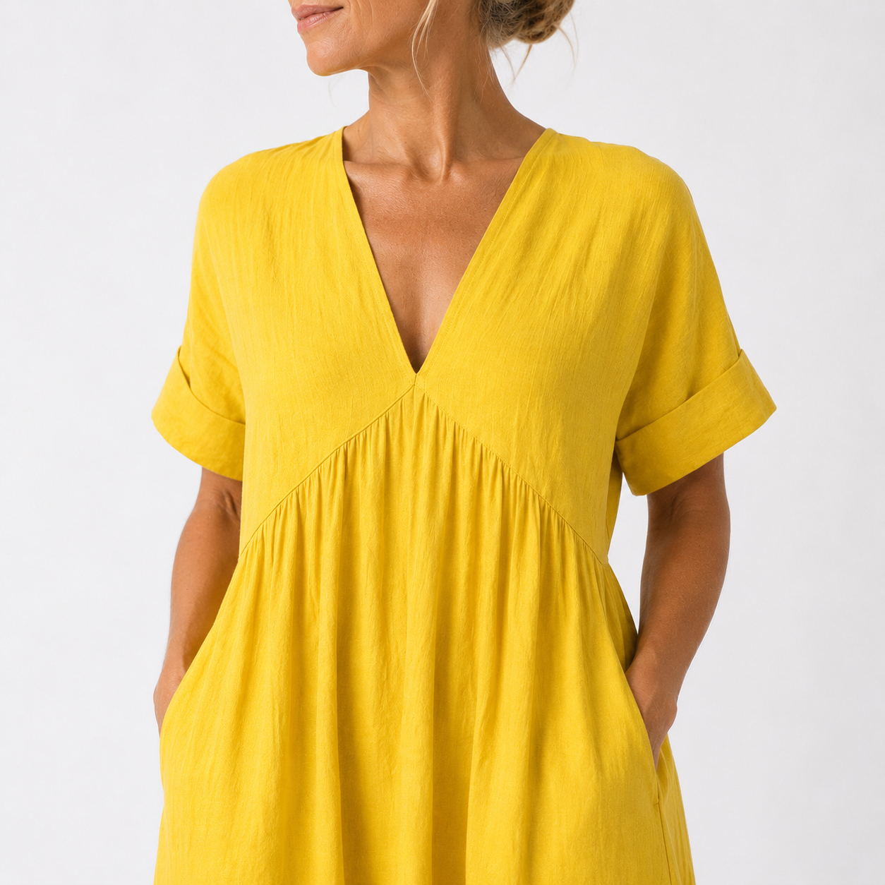 Women's Cotton V-Neck Maxi Dress with Flowy Cut