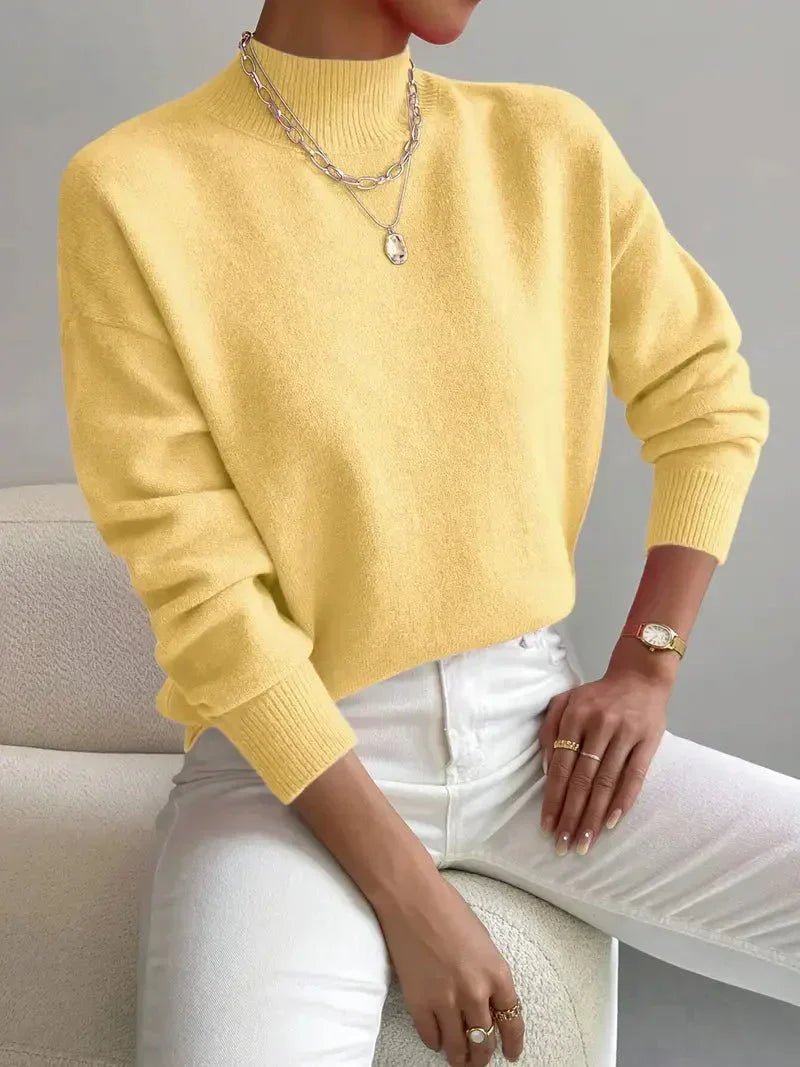Women's Cozy Mock Turtleneck Knit Sweater with Relaxed Fit