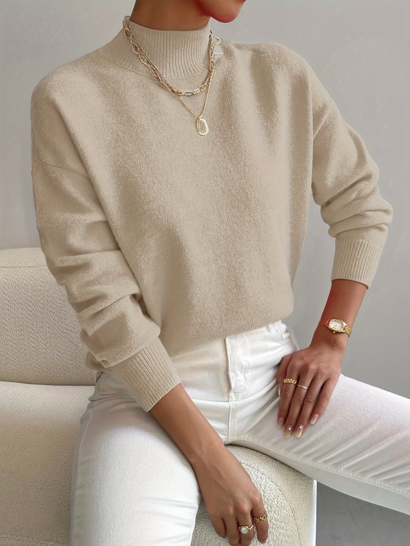 Women's Cozy Mock Turtleneck Knit Sweater with Relaxed Fit