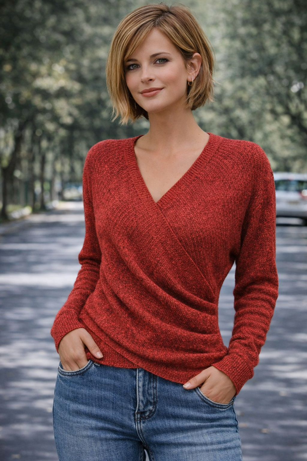 Women's Cozy Stretch-Knit Wrap Sweater with Flattering V-Neckline