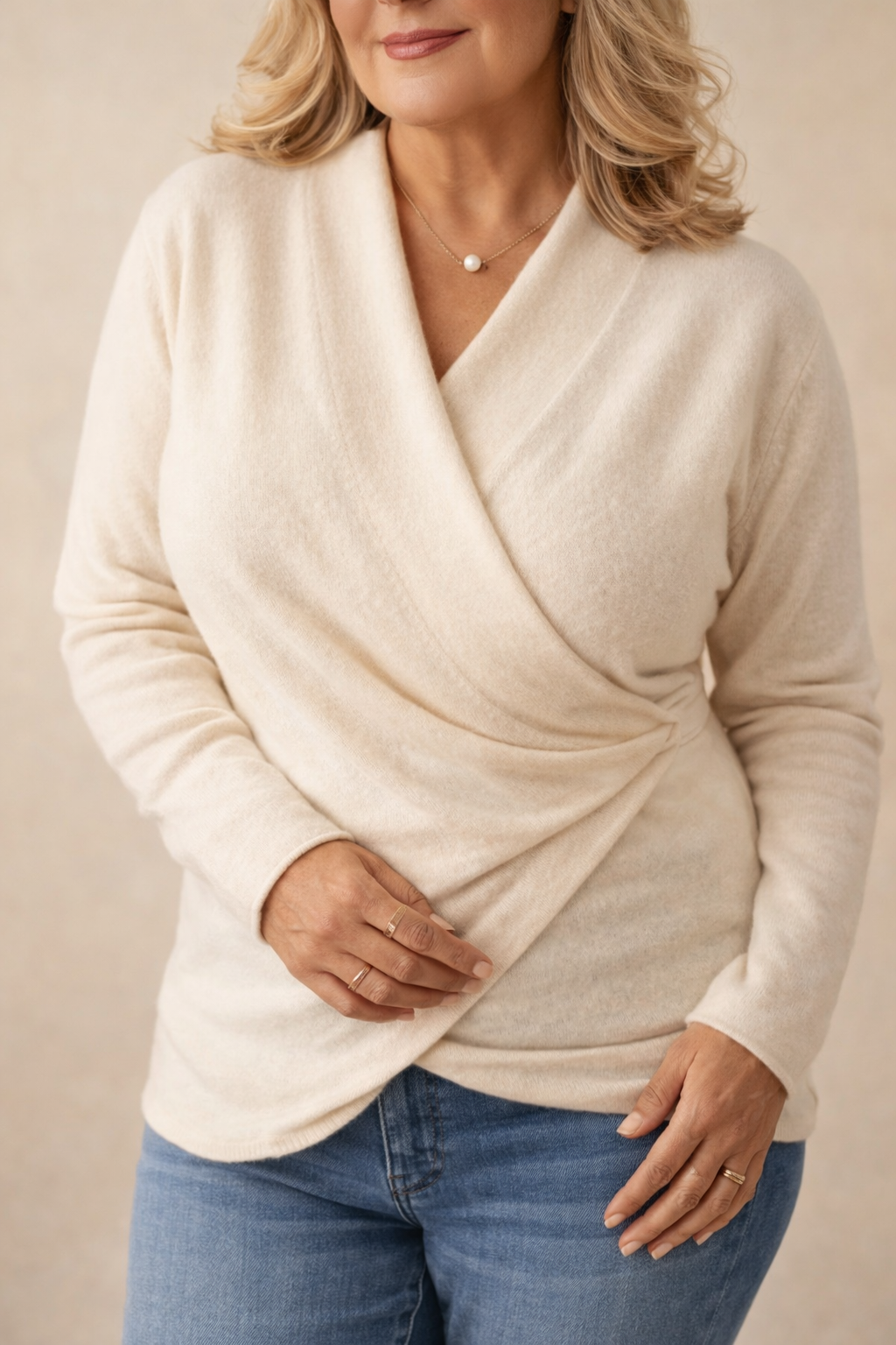 Women's Cozy Wrap Style Knit Sweater with Relaxed Fit