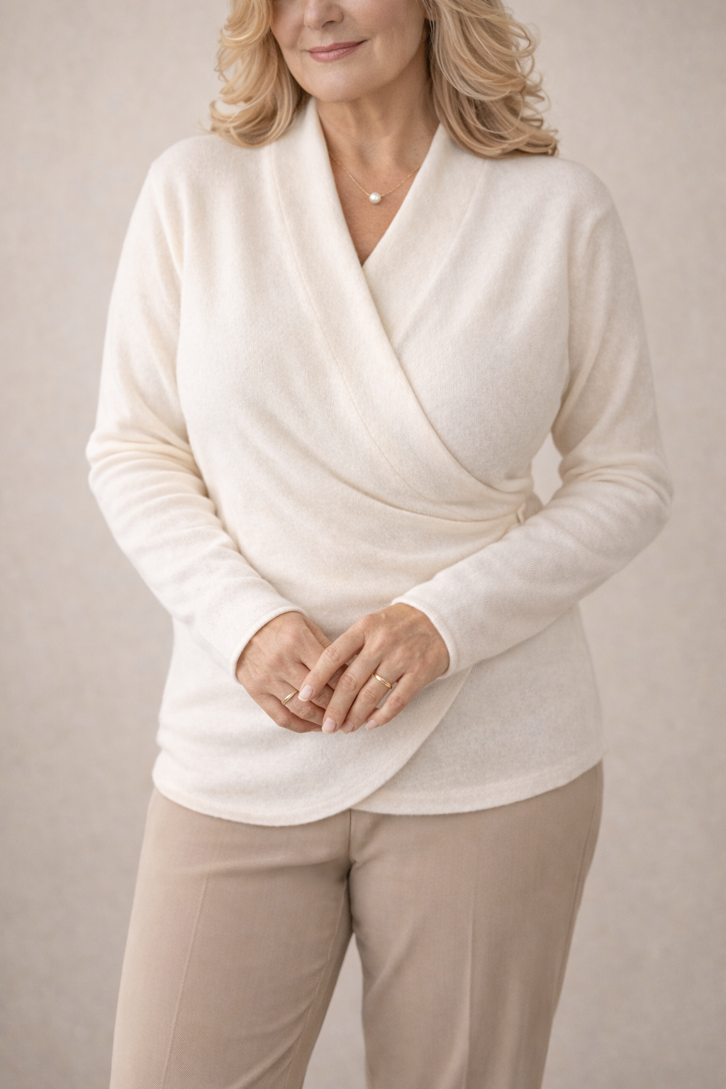 Women's Cozy Wrap Style Knit Sweater with Relaxed Fit