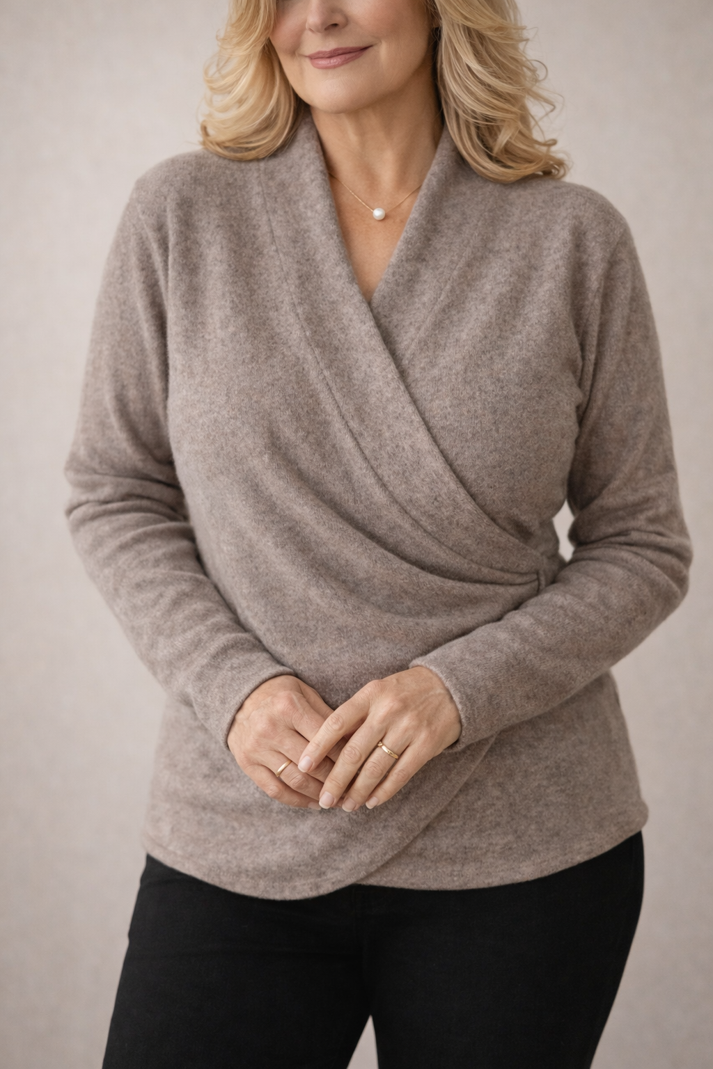 Women's Cozy Wrap Style Knit Sweater with Relaxed Fit