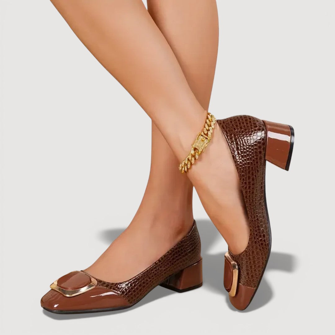Women's Crocodile-Embossed Block Heel Shoes for Everyday Wear