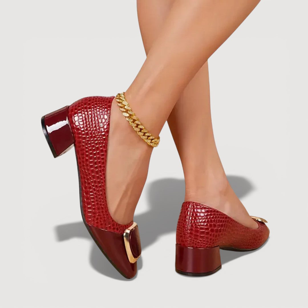 Women's Crocodile-Embossed Block Heel Shoes for Everyday Wear