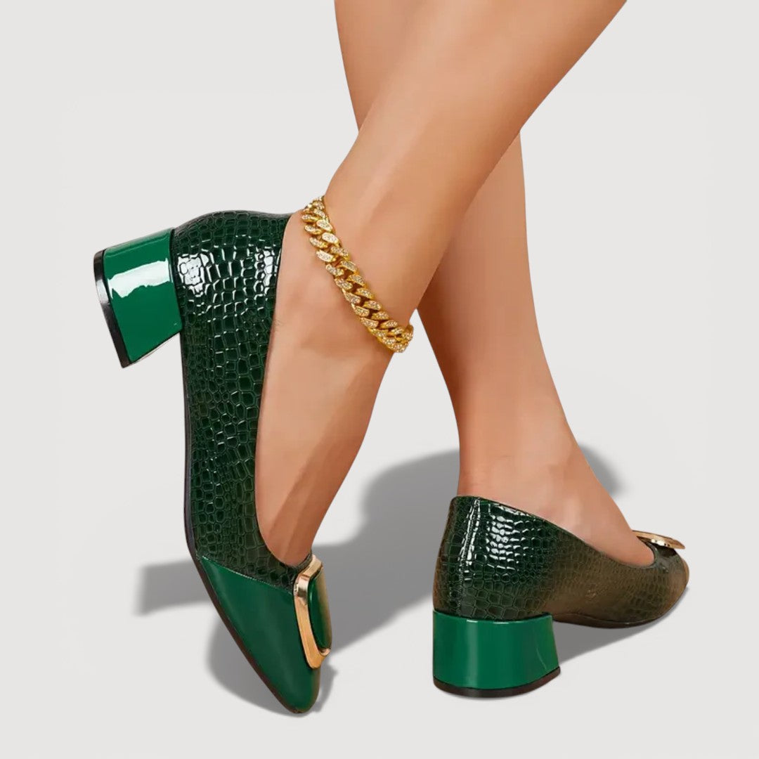 Women's Crocodile-Embossed Block Heel Shoes for Everyday Wear