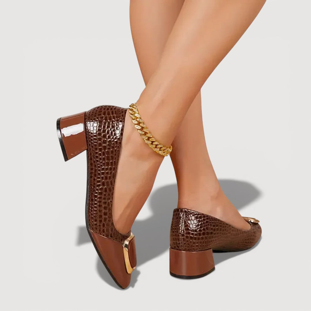 Women's Crocodile-Embossed Block Heel Shoes for Everyday Wear
