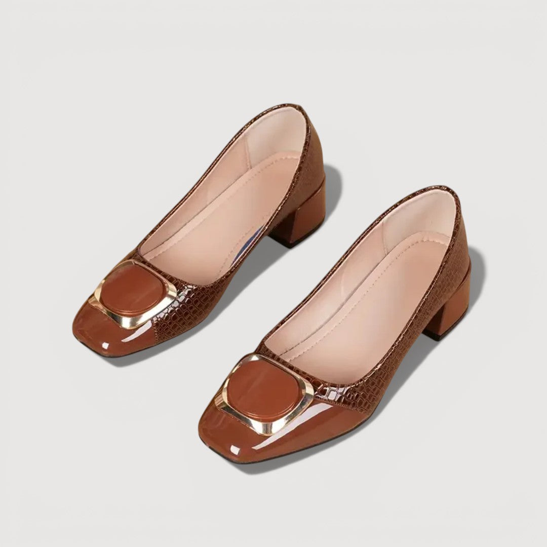 Women's Crocodile-Embossed Block Heel Shoes for Everyday Wear
