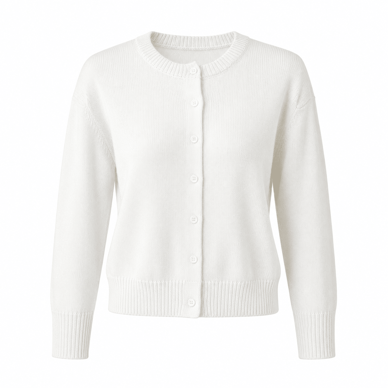 Women's Cropped Button-Up Knit Cardigan with Ribbed Trim