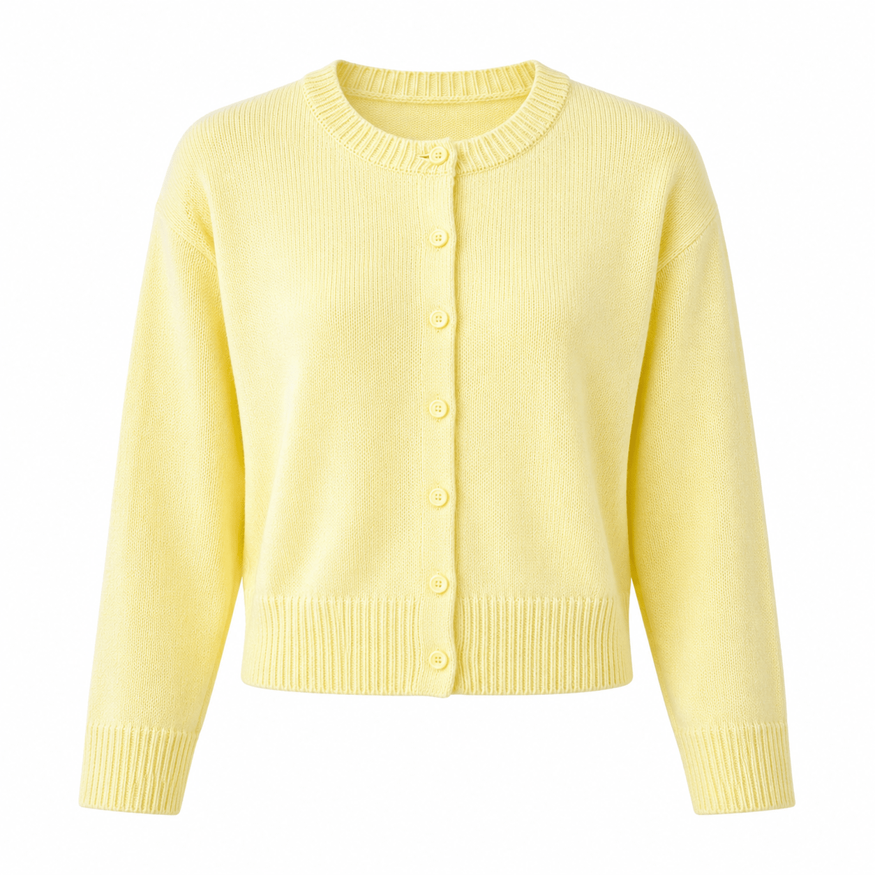 Women's Cropped Button-Up Knit Cardigan with Ribbed Trim