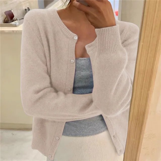 Women's Cropped Cardigan Sweater in Soft Brushed Knit for Cozy Layering