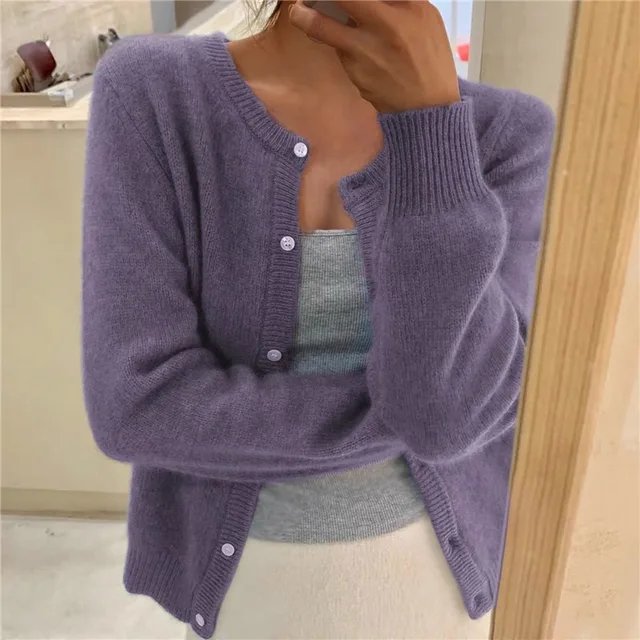 Women's Cropped Cardigan Sweater in Soft Brushed Knit for Cozy Layering
