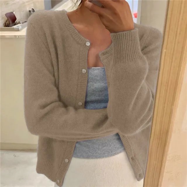 Women's Cropped Cardigan Sweater in Soft Brushed Knit for Cozy Layering