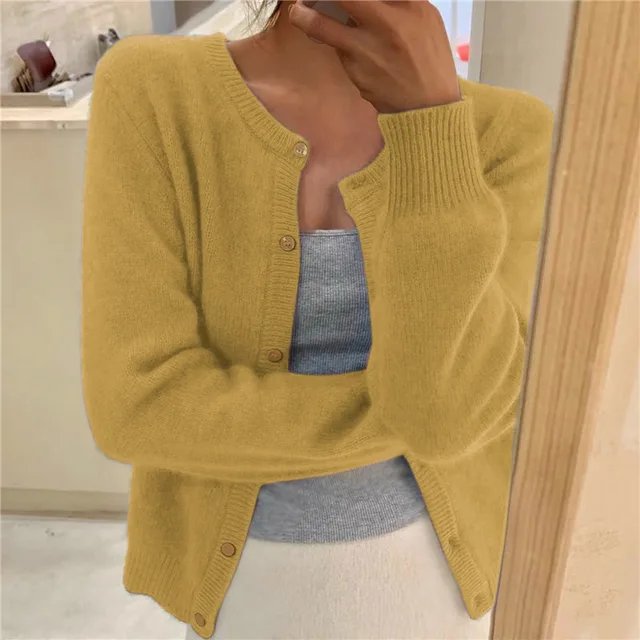Women's Cropped Cardigan Sweater in Soft Brushed Knit for Cozy Layering