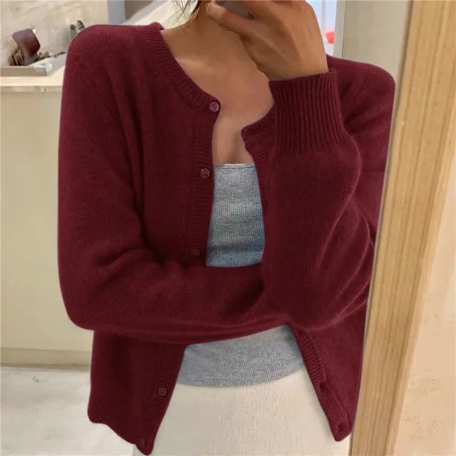 Women's Cropped Cardigan Sweater in Soft Brushed Knit for Cozy Layering