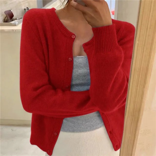 Women's Cropped Cardigan Sweater in Soft Brushed Knit for Cozy Layering