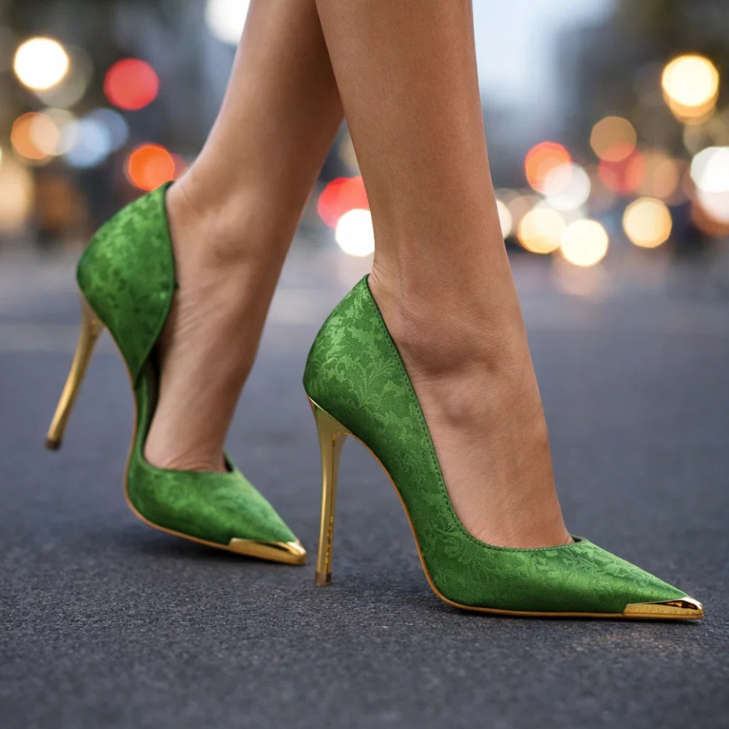 Women's Glitter Pumps with Gold Toe Cap