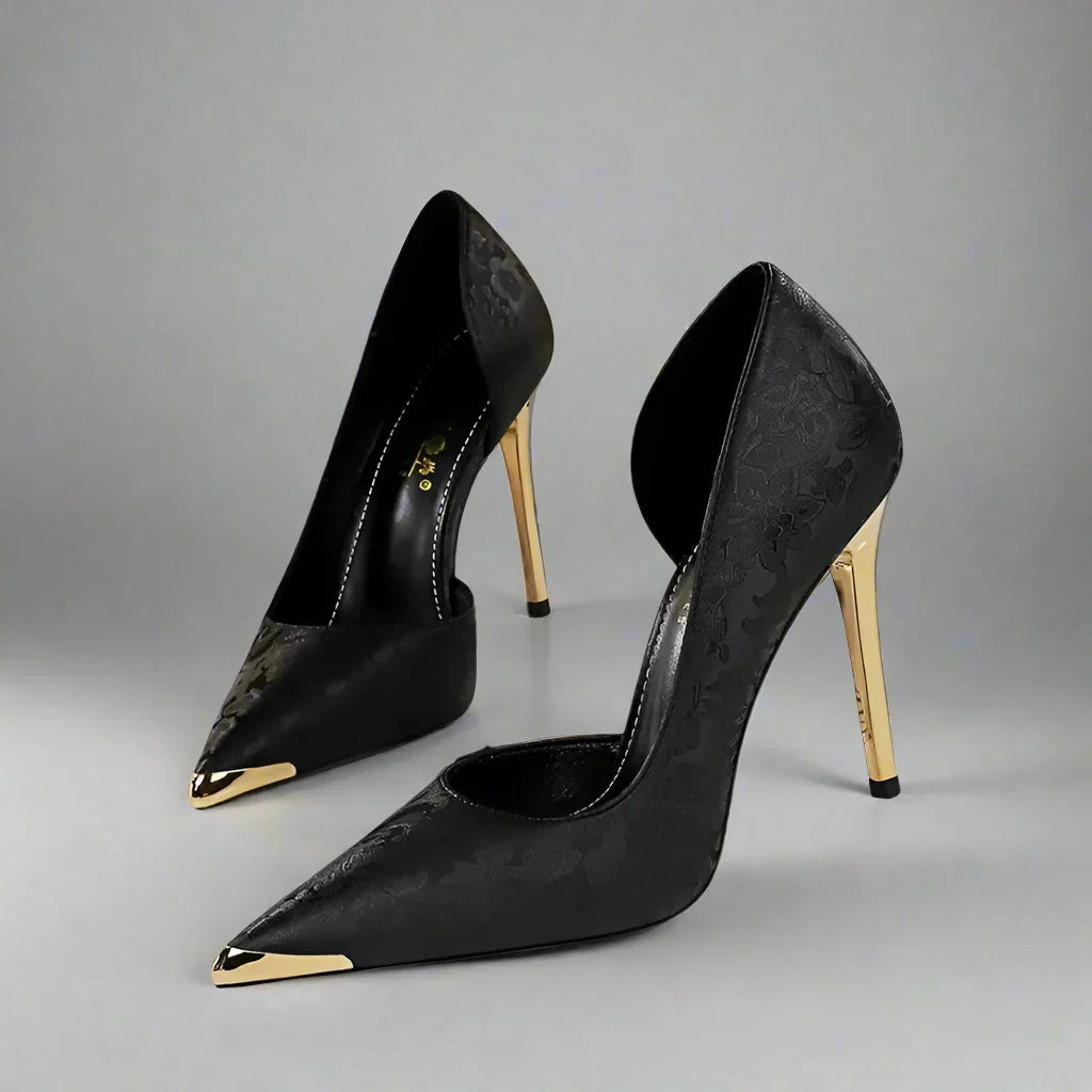 Women's Glitter Pumps with Gold Toe Cap