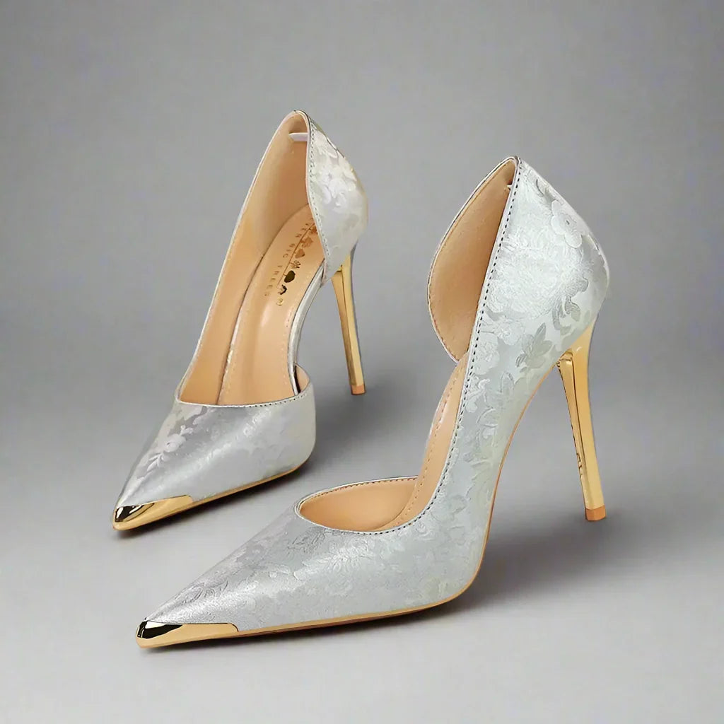Women's Glitter Pumps with Gold Toe Cap