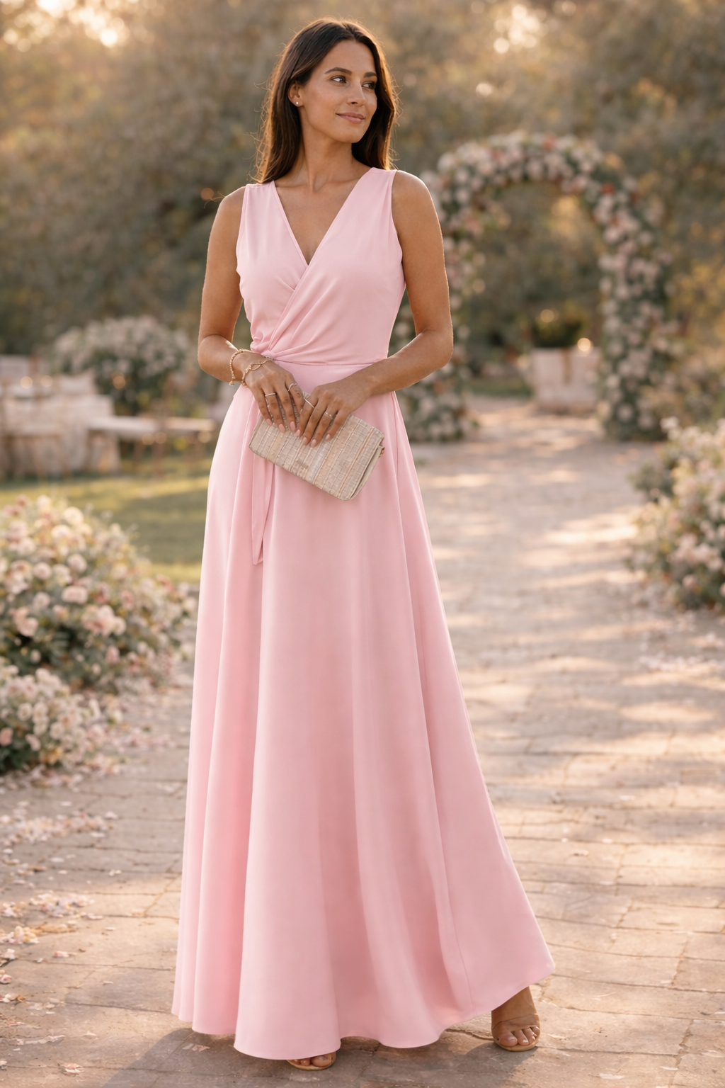 Women's Deep V-Neck Maxi Dress with Wrap Design