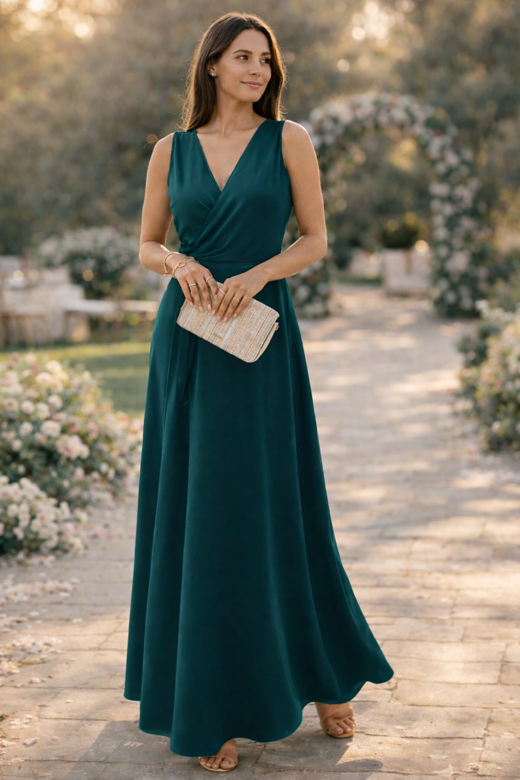 Women's Deep V-Neck Maxi Dress with Wrap Design