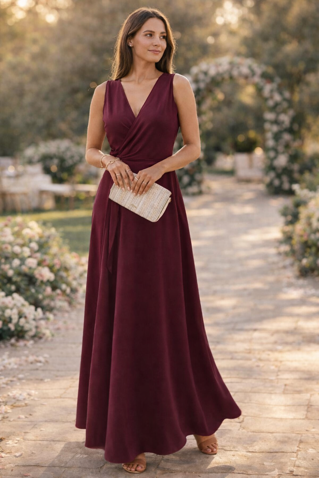 Women's Deep V-Neck Maxi Dress with Wrap Design