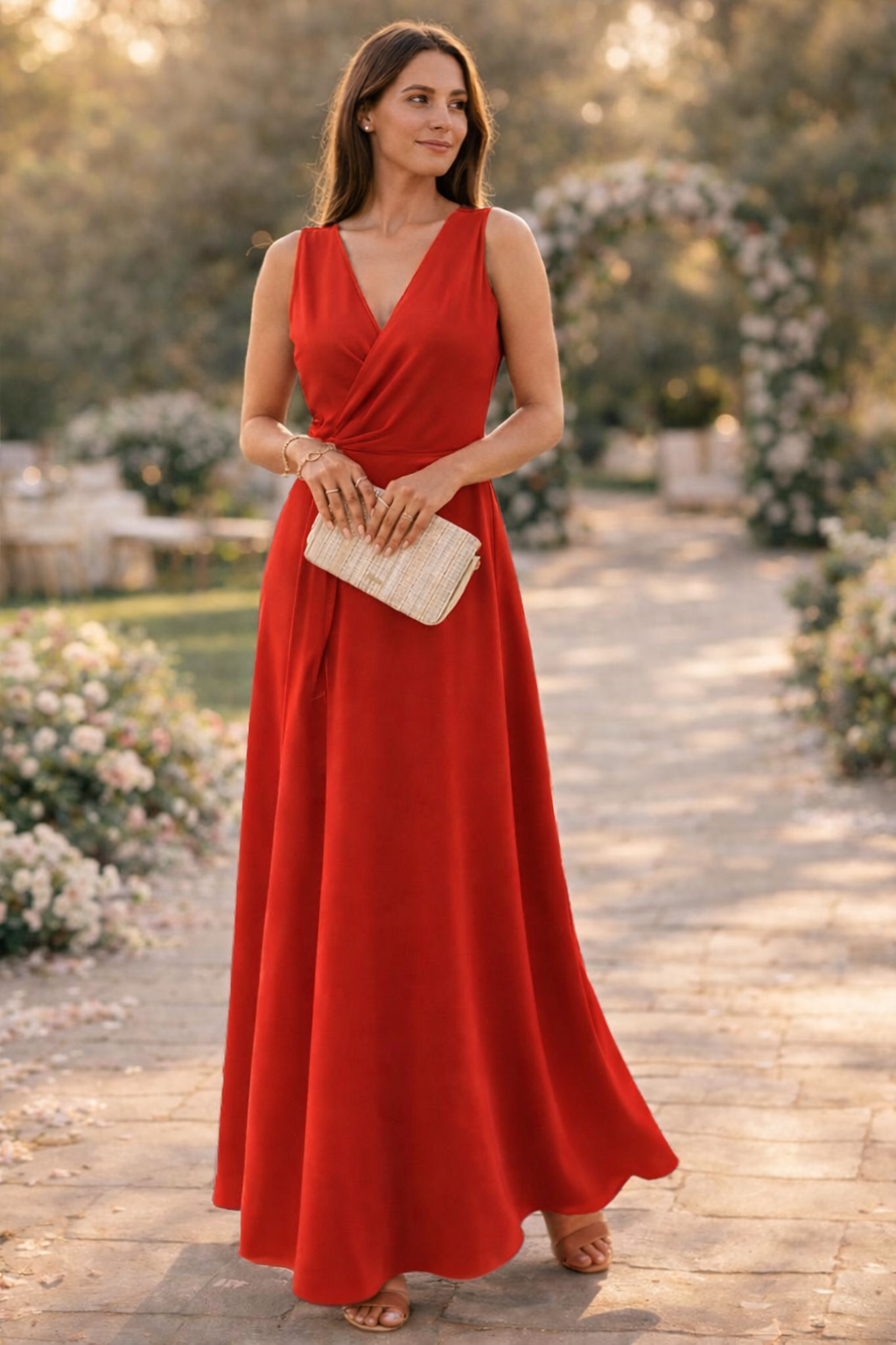 Women's Deep V-Neck Maxi Dress with Wrap Design