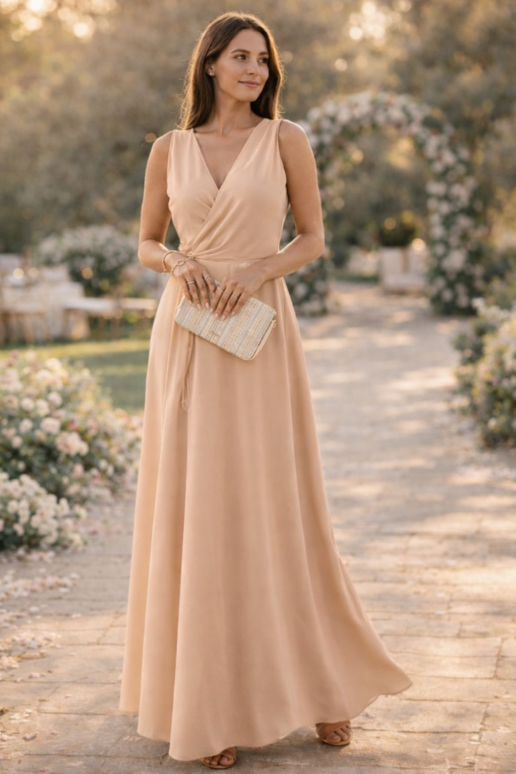 Women's Deep V-Neck Maxi Dress with Wrap Design