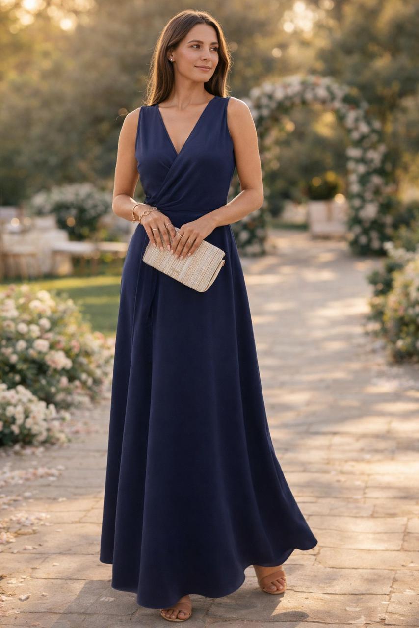 Women's Deep V-Neck Maxi Dress with Wrap Design