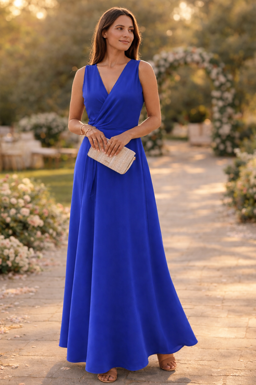 Women's Deep V-Neck Maxi Dress with Wrap Design