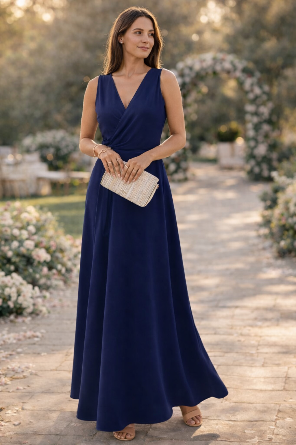 Women's Deep V-Neck Maxi Dress with Wrap Design