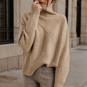 Women's Diamond Knit Turtleneck Sweater with Relaxed Fit
