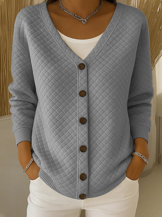 Women's Diamond Quilted Cardigan Sweater in Soft Cotton Blend, Cozy Fit