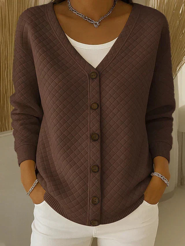 Women's Diamond Quilted Cardigan Sweater in Soft Cotton Blend, Cozy Fit