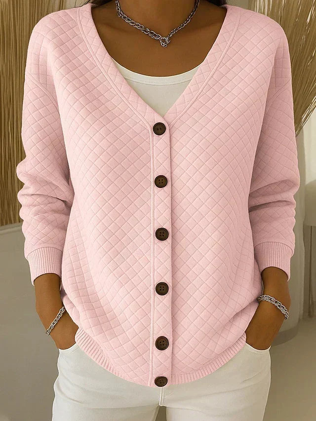 Women's Diamond Quilted Cardigan Sweater in Soft Cotton Blend, Cozy Fit