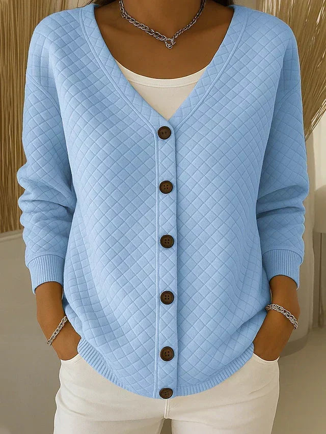 Women's Diamond Quilted Cardigan Sweater in Soft Cotton Blend, Cozy Fit