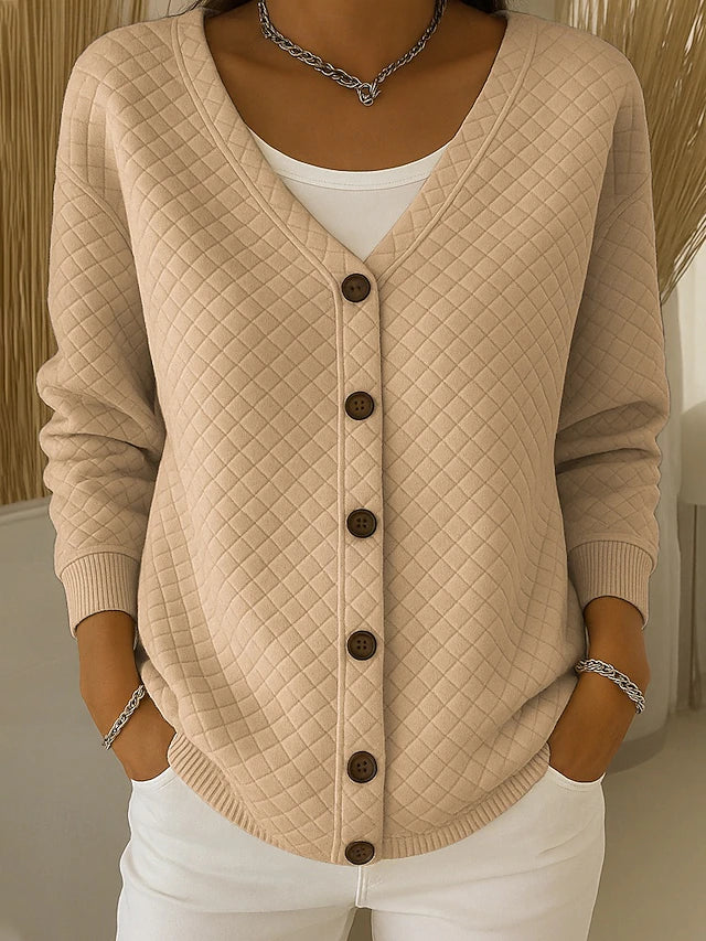 Women's Diamond Quilted Cardigan Sweater in Soft Cotton Blend, Cozy Fit