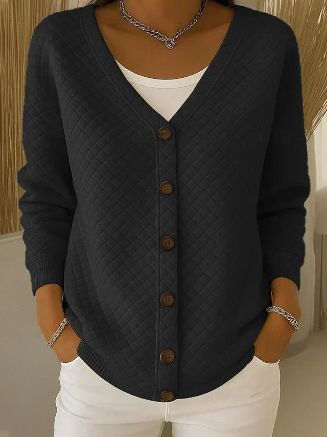 Women's Diamond Quilted Cardigan Sweater in Soft Cotton Blend, Cozy Fit