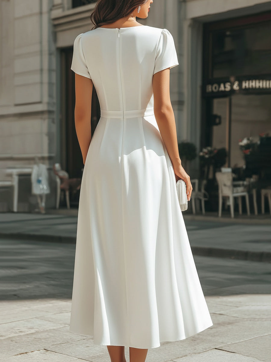 Women's Draped Midi Dress with Asymmetrical Neckline