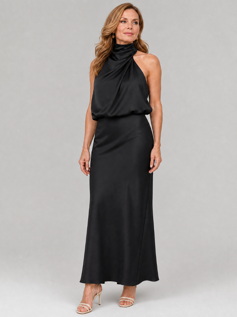 Women's Draped Neck Midi Dress