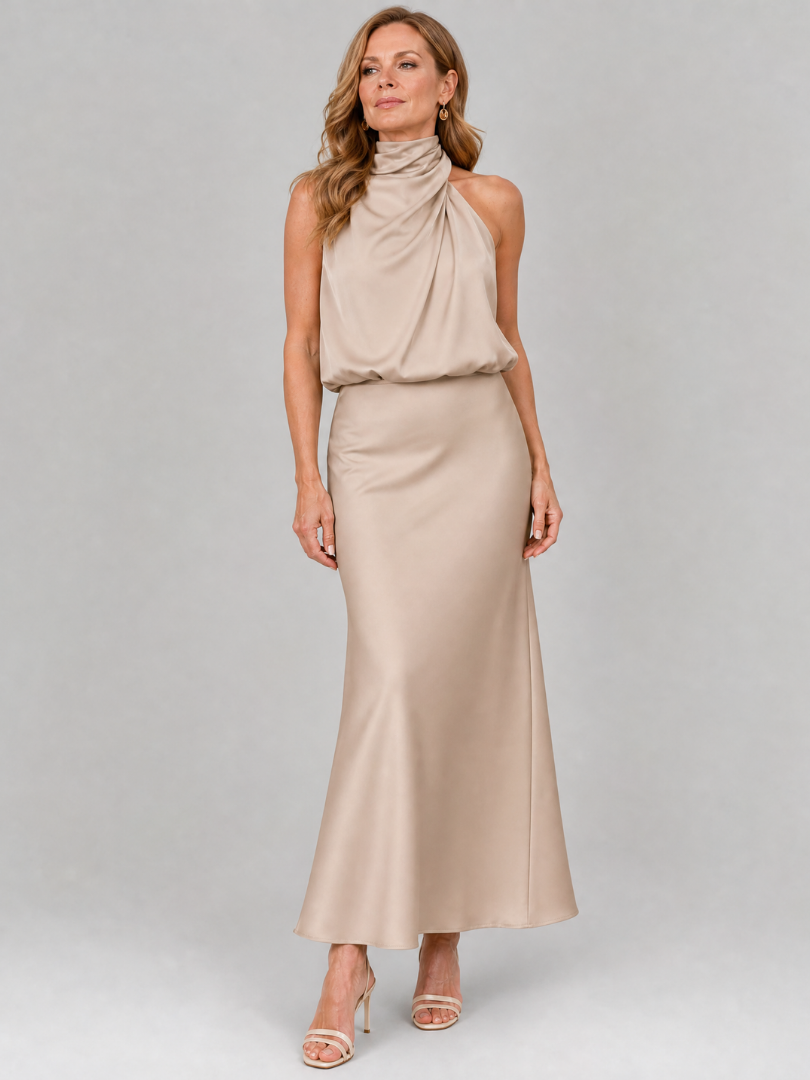 Women's Draped Neck Midi Dress