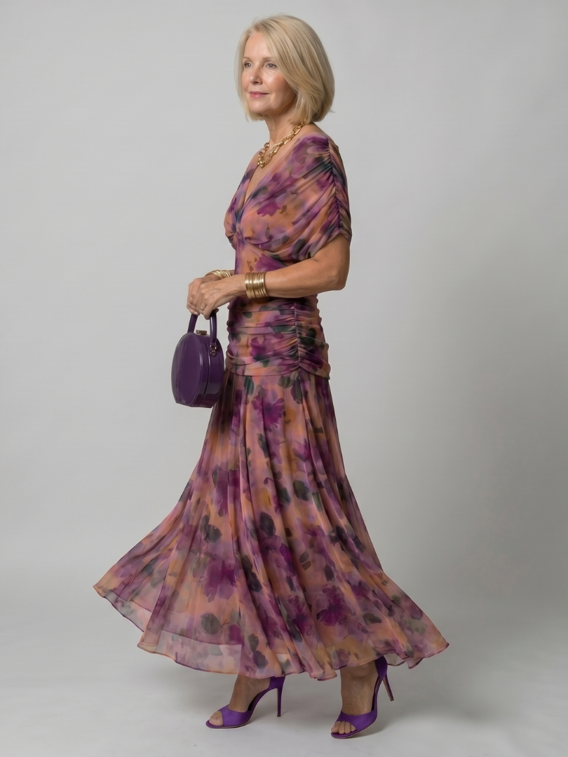 Women's Draped Neckline Midi Dress with Off-Shoulder Design