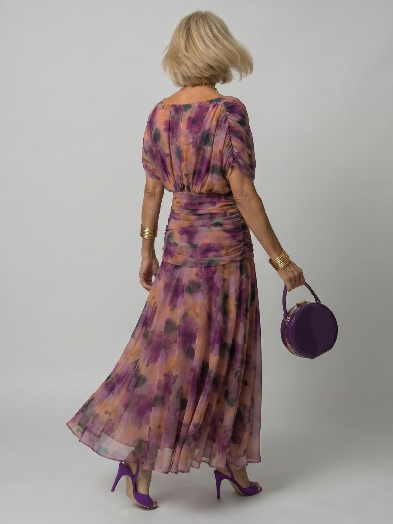 Women's Draped Neckline Midi Dress with Off-Shoulder Design