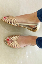 Women's Elegant Flat Sandals with Gold Straps