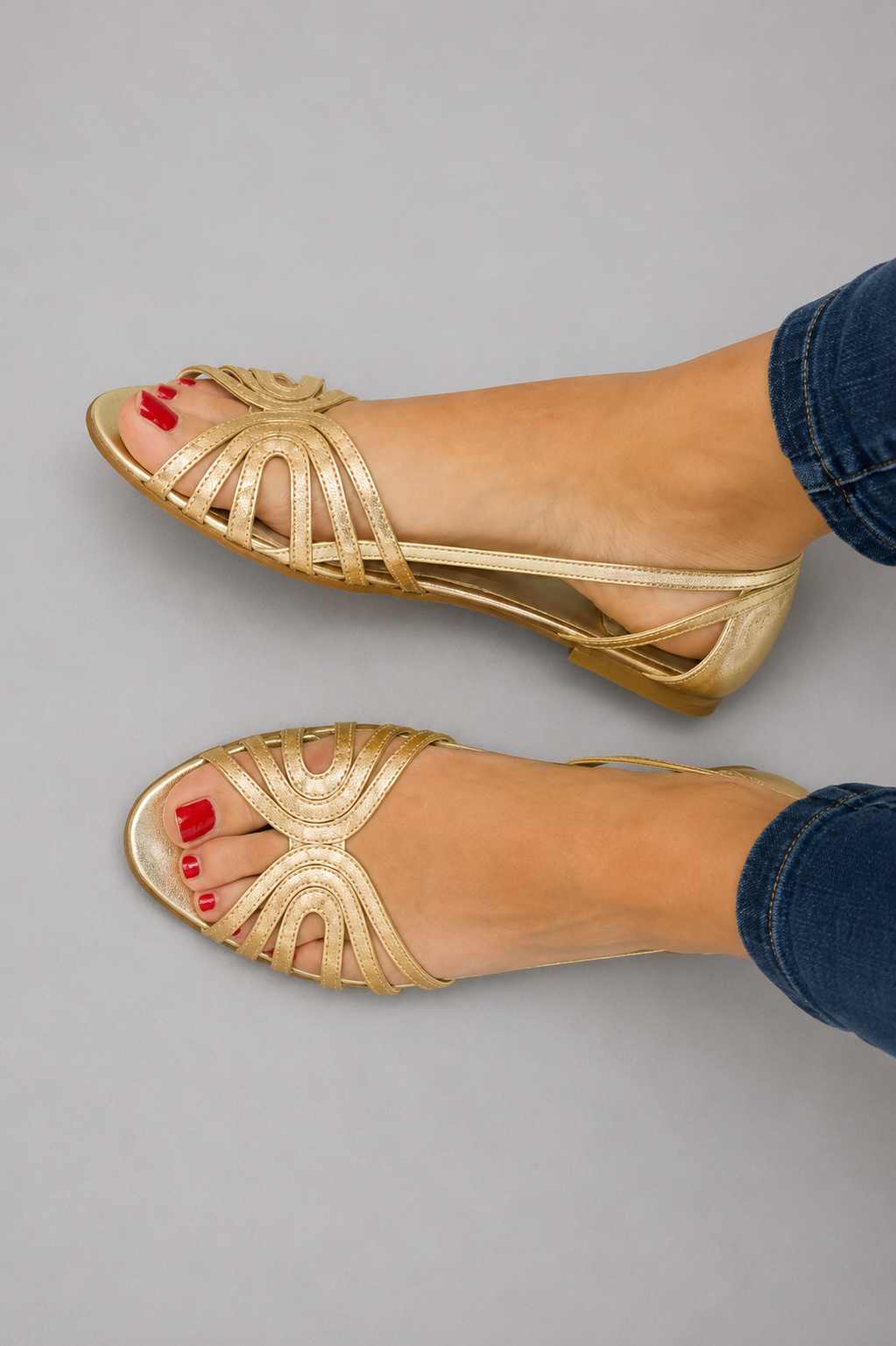 Women's Elegant Flat Sandals with Gold Straps