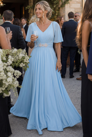 Women's Embellished V-Neck Maxi Dress with Flutter Sleeves
