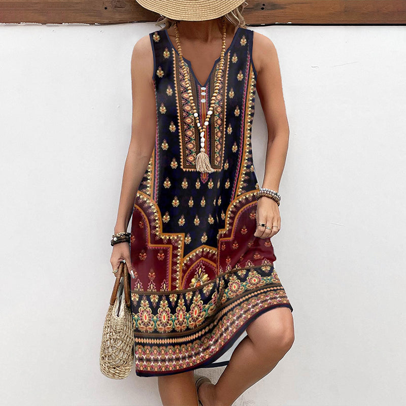 Women's Ethnic Pattern Vintage Midi Dress